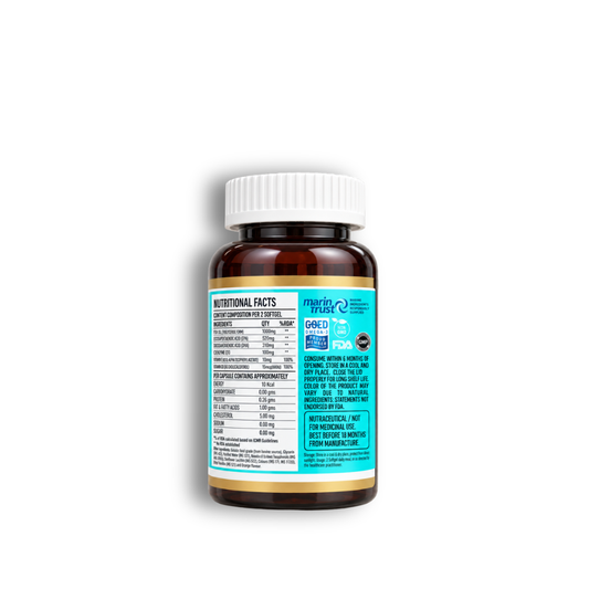 Youth Secrets Longevity Omega-3 fish oil bottle, 60 softgels.